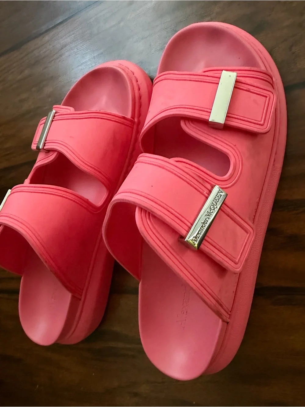 Alexander McQueen Bright Pink Double-Strap Slide Sandals